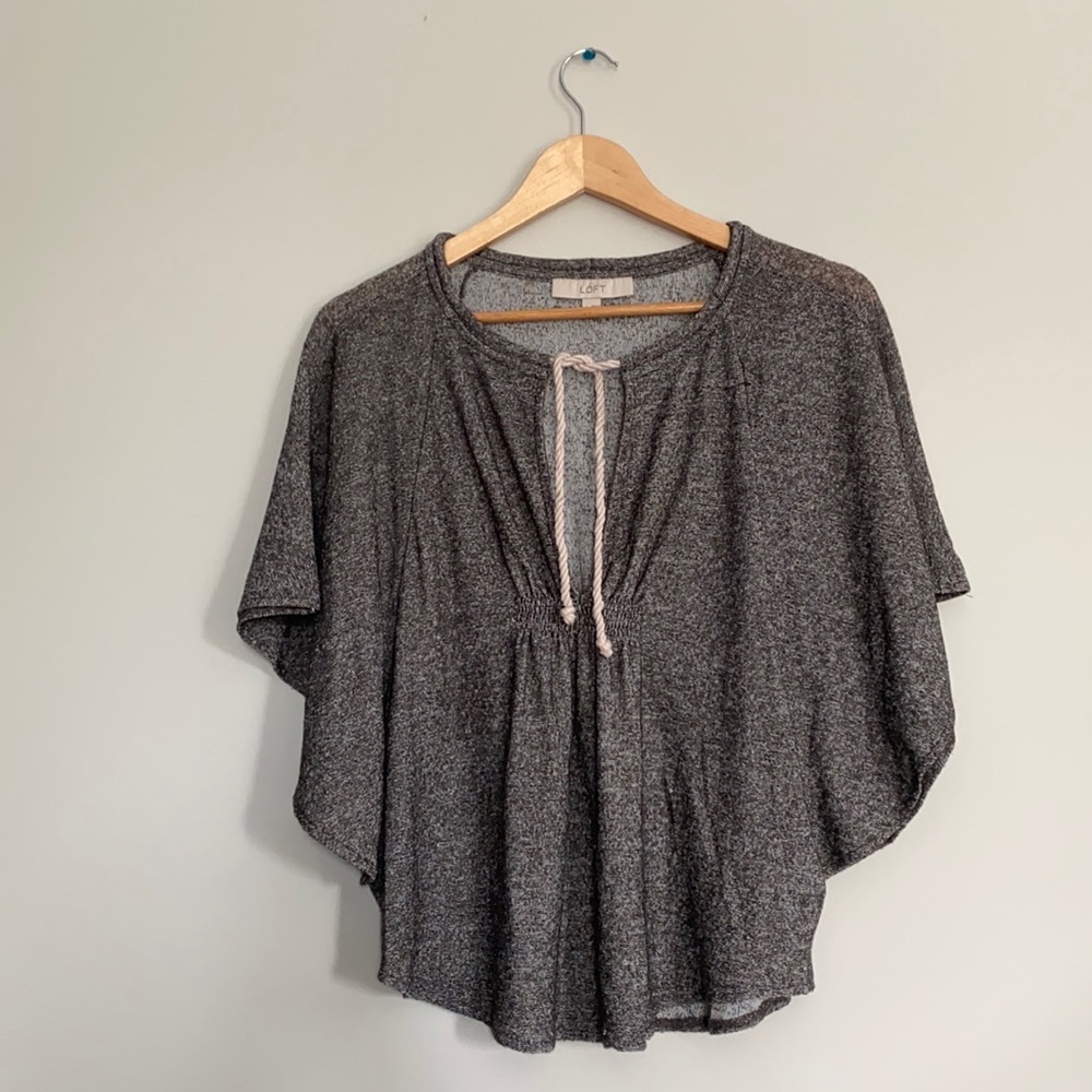 LOFT grey batwing ropetie keyhole shirt